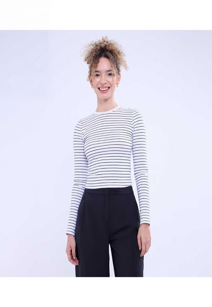 Camiseta Para Mujer Manga Larga Cuello Redondo Color Blanco Marca Ostu #40092255