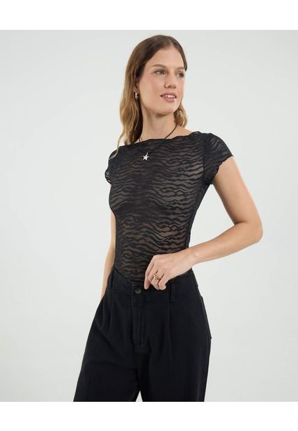 Camiseta Para Mujer Manga Corta Cuello Redondo Color Negro Marca Ostu #40092635