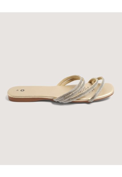 Sandalias Brillantes De Tiras  Para Mujer Dorado Ostu