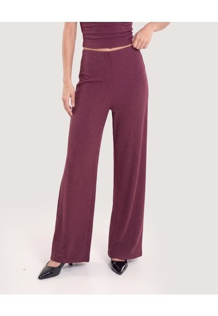 Pantalón Wide Leg Lurex  Para Mujer Vino Ostu