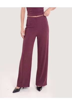 Pantalón Wide Leg Lurex Para Mujer Vino Ostu