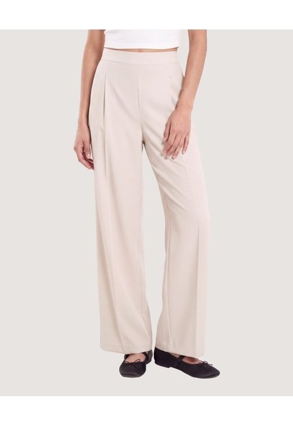 Pantalón Wide Leg Resortado  Para Mujer Beige Ostu