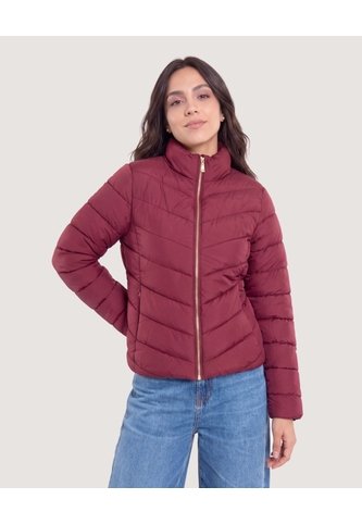 Chaqueta Acolchada Cuello Alto  Para Mujer Vino Ostu Ostu