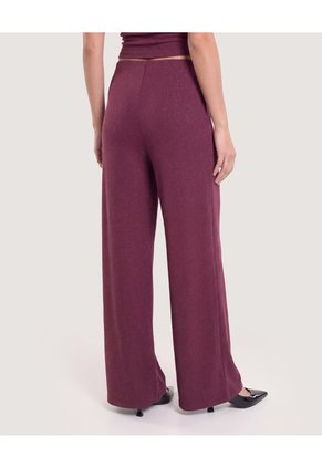 Pantalón Wide Leg Lurex Para Mujer Vino Ostu