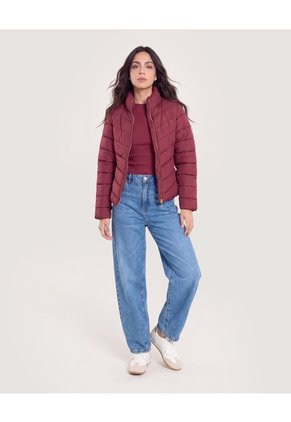 Chaqueta Acolchada Cuello Alto Para Mujer Vino Ostu