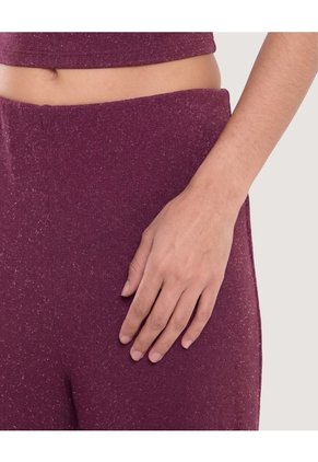 Pantalón Wide Leg Lurex Para Mujer Vino Ostu