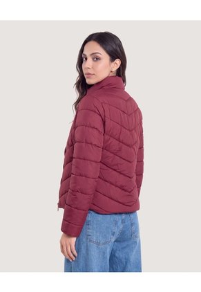 Chaqueta Acolchada Cuello Alto Para Mujer Vino Ostu