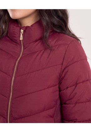Chaqueta Acolchada Cuello Alto Para Mujer Vino Ostu