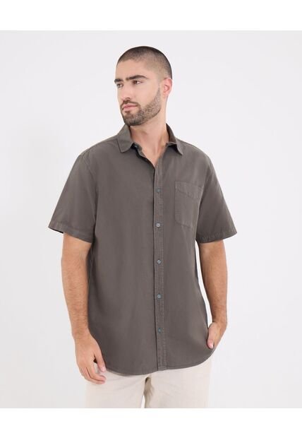 Camisa  Para Hombre Manga Corta Con Bolsillo Cuello Casual M Color Verde Marca Ostu #60010849