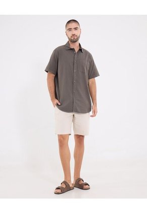 Camisa  Para Hombre Manga Corta Con Bolsillo Cuello Casual M Color Verde Marca Ostu #60010849