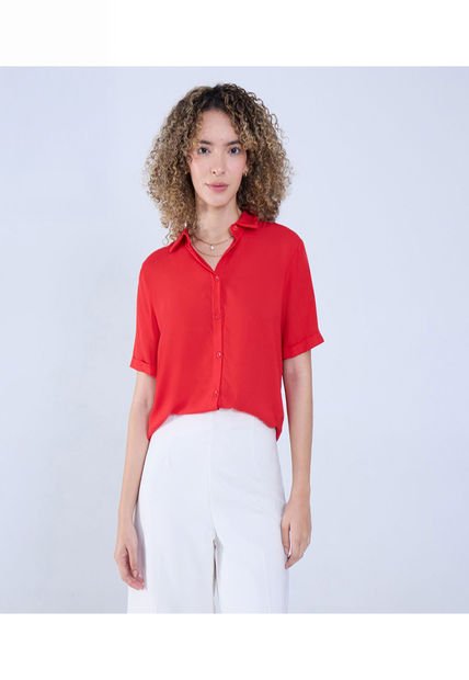 Camisa Para Mujer Manga Corta Color Rojo Marca Ostu #40010264