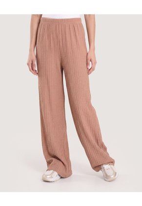 Pantalón Wide Leg Texturizado Para Mujer Camel Ostu