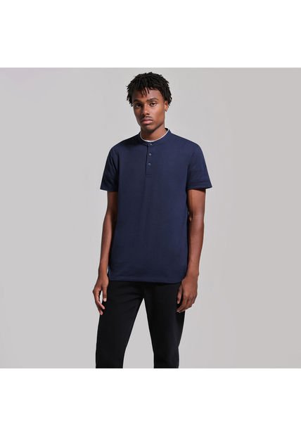 Polo Para Hombre Cuello Mao Sin Bolsillo Color Azul  Marca Ostu #60110511