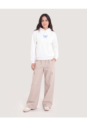Buzo Hoodie Stitch  Para Mujer Crema Ostu