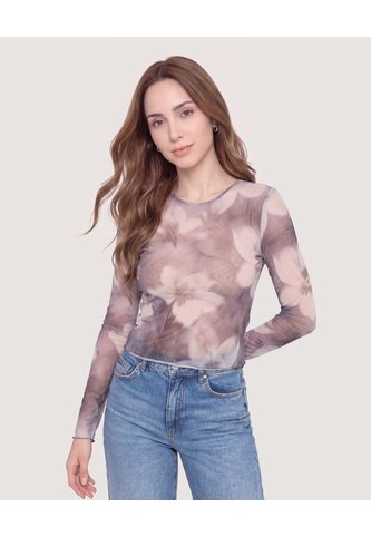 Camiseta Manga Larga En Mesh  Para Mujer Negro Ostu Ostu