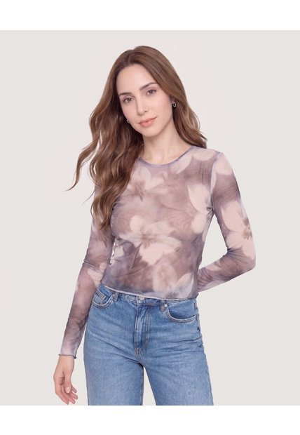 Camiseta Manga Larga En Mesh  Para Mujer Negro Ostu