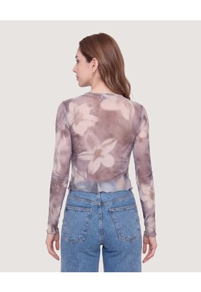 Camiseta Manga Larga En Mesh  Para Mujer Negro Ostu