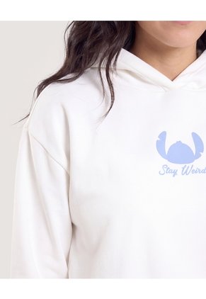 Buzo Hoodie Stitch  Para Mujer Crema Ostu