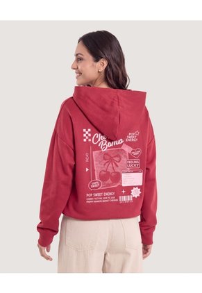Buzo Hoodie Screen Espalda  Para Mujer Vino Ostu