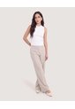 Pantalón Bota Ancha Con Textura  Para Mujer Beige Ostu de Ostu