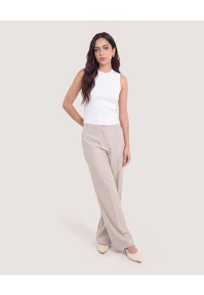 Pantalón Bota Ancha Con Textura  Para Mujer Beige Ostu