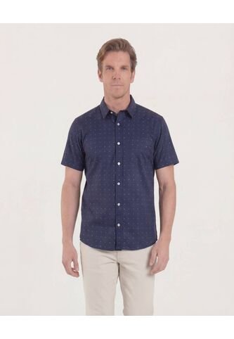 Camisa  Para Hombre Manga Corta Con Bolsillo Cuello Casual M Color Azul Marca Ostu #60010882 Ostu