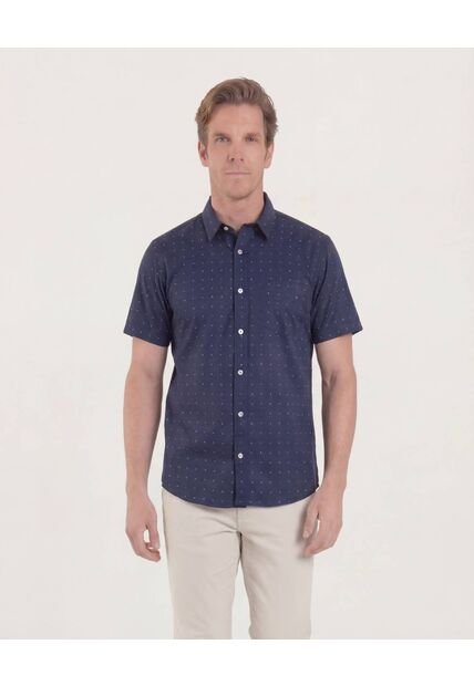 Camisa  Para Hombre Manga Corta Con Bolsillo Cuello Casual M Color Azul Marca Ostu #60010882