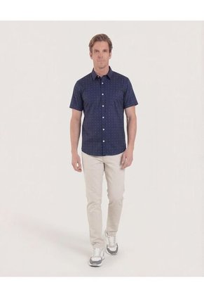 Camisa  Para Hombre Manga Corta Con Bolsillo Cuello Casual M Color Azul Marca Ostu #60010882