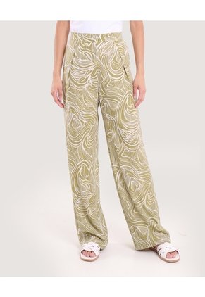 Pantalón Palazzo Fluido Para Mujer Verde Ostu