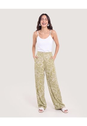 Pantalón Palazzo Fluido Para Mujer Verde Ostu