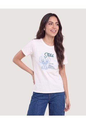Camiseta Stitch Blue Graphic Para Mujer Crema Ostu