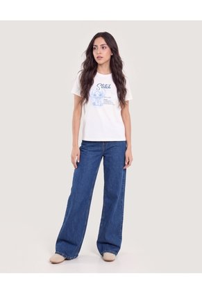 Camiseta Stitch Blue Graphic Para Mujer Crema Ostu