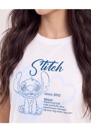 Camiseta Stitch Blue Graphic Para Mujer Crema Ostu
