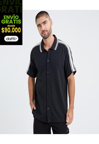 Camisa Para Hombre Manga Corta Sin Bolsillo Cuello Resort Color Negro Marca Ostu #60010802 Ostu