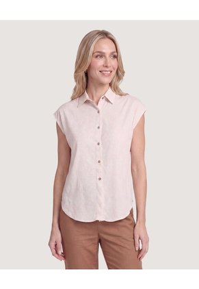 Camisa Manga Corta Para Mujer Beige Ostu