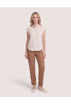Camisa Manga Corta Para Mujer Beige Ostu