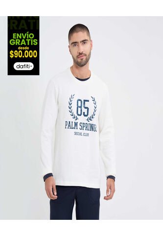 Camiseta Para Hombre Manga Larga Cuello Redondo Color Crema Marca Ostu #60091579 Ostu