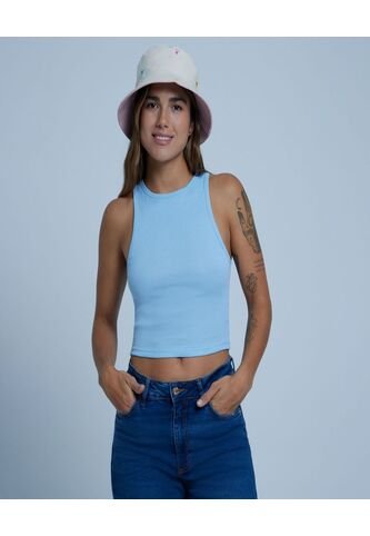 Crop Top Para Mujer Manga Sisa Color Celeste Marca Ostu #40091929 Ostu