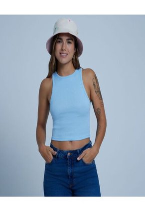 Crop Top Para Mujer Manga Sisa Color Celeste Marca Ostu #40091929