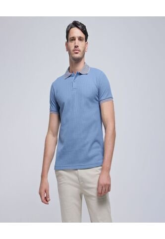 Polo Para Hombre Cuello Tejido Sin Bolsillo Color Azul  Marca Ostu #60110650 Ostu