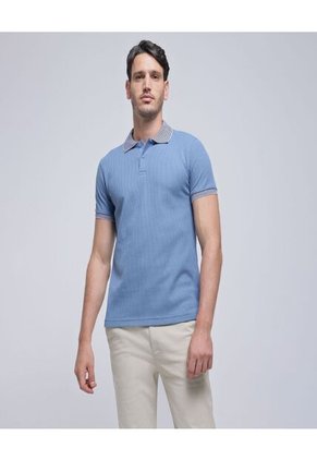 Polo Para Hombre Cuello Tejido Sin Bolsillo Color Azul  Marca Ostu #60110650