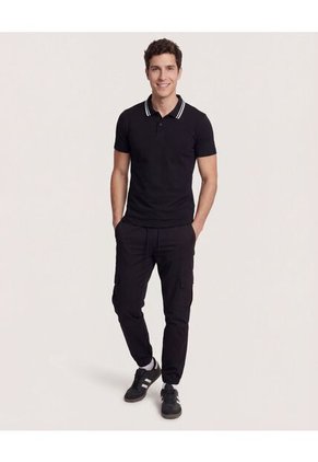 Polo  Para Hombre Cuello Tejido Sin Bolsillo Color Negro Marca Ostu #60110901