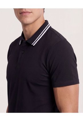 Polo  Para Hombre Cuello Tejido Sin Bolsillo Color Negro Marca Ostu #60110901