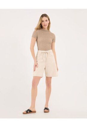 Camiseta Para Mujer Manga Corta Cuello Alto Color Camel Marca Ostu #40092623