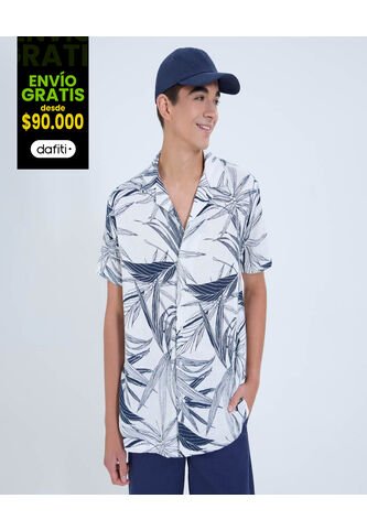 Camisa Para Hombre Manga Corta Sin Bolsillo Cuello Resort Color Azul Marca Ostu #60010797 Ostu