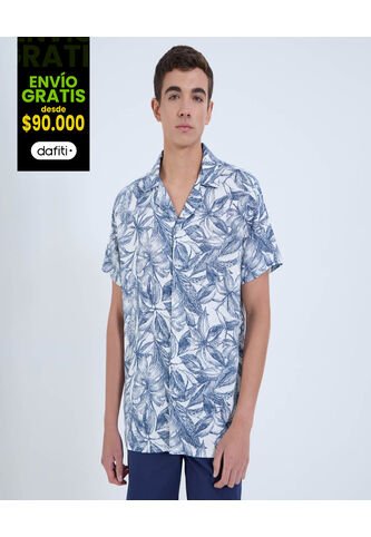 Camisa Para Hombre Manga Corta Sin Bolsillo Cuello Resort Color Azul Marca Ostu #60010828 Ostu