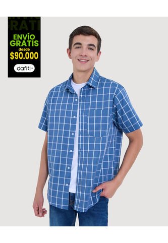 Camisa Para Hombre Manga Corta Con Bolsillo Cuello Casual M Color Azul Marca Ostu #60010799 Ostu