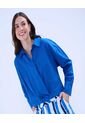 Camisa Para Mujer Manga Larga Color Azul Rey Marca Ostu #40010284 de Ostu