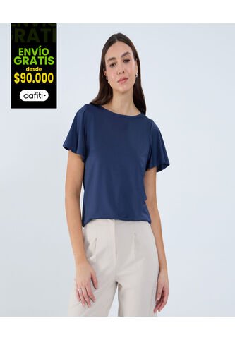 Camiseta Para Mujer Manga Corta Cuello Redondo Color Azul Marca Ostu #40092418 Ostu