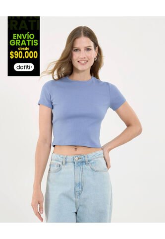 Camiseta Para Mujer Crop Top Color Azul Marca Ostu #40092333 Ostu